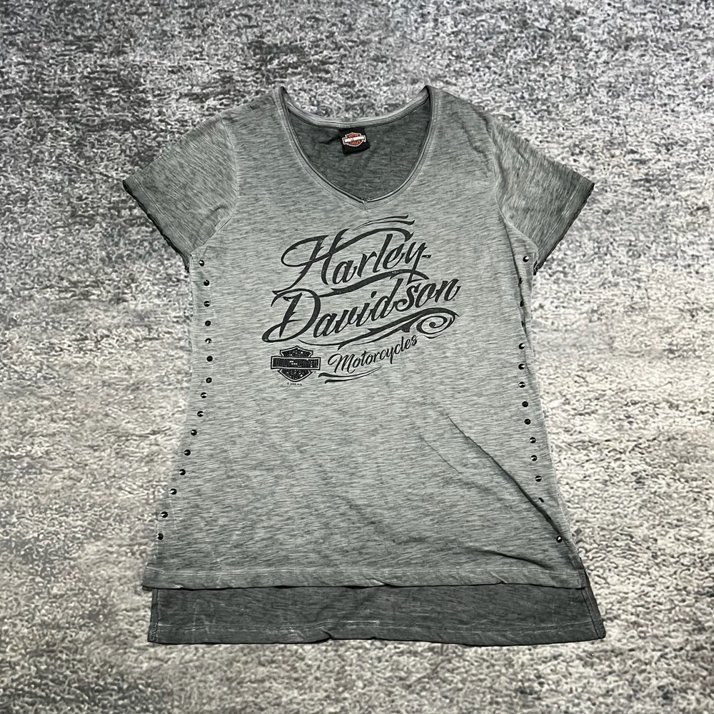 Harley Davidson Womens Shirt Size Large Gray Biker Motorcycle‎ Cortland, Ohio